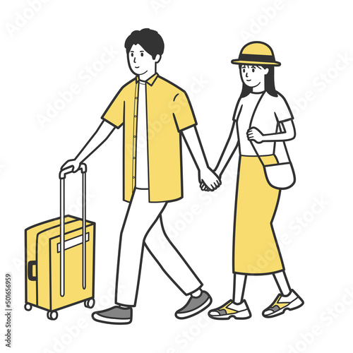 旅行に出かける若い男女