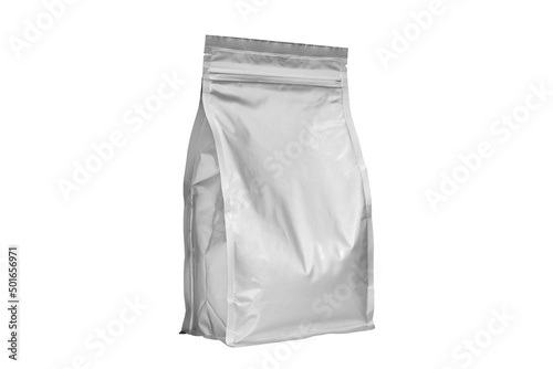Foil plastic paper bag on white background with clipping path