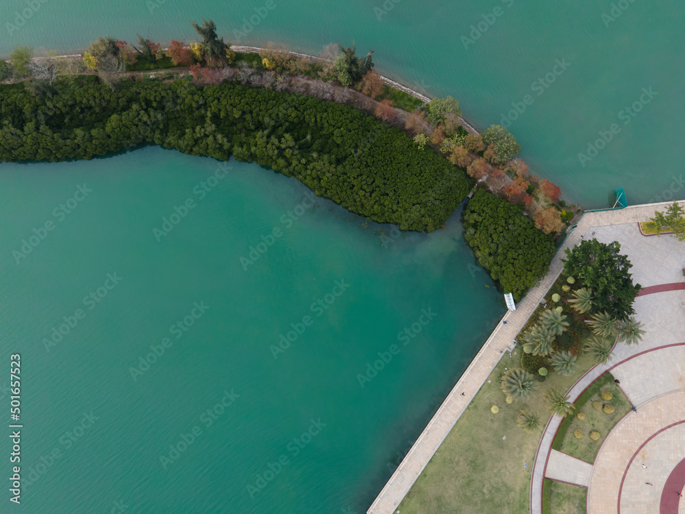 Aerial photography outdoor city park lake square scenery