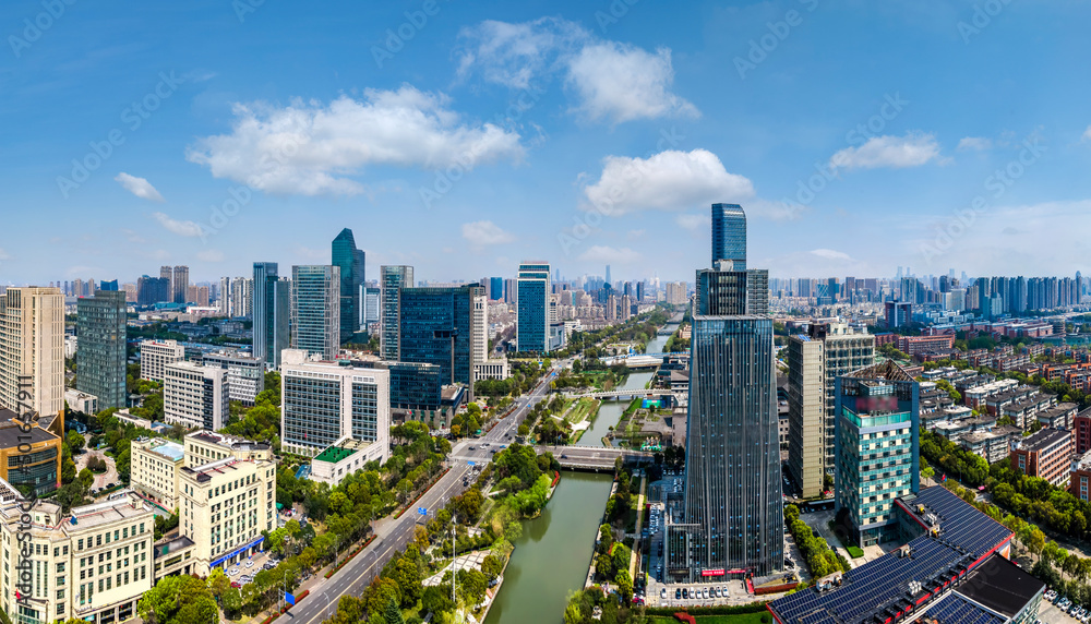 Aerial photography of modern office buildings in Ningbo Central Business District