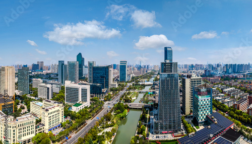 Aerial photography of modern office buildings in Ningbo Central Business District © 昊 周