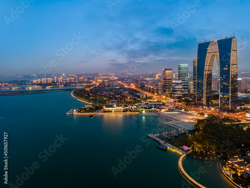 aerial photography suzhou city building landscape skyline night view