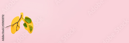Canvastavla Paper lungs and tree branch on pink background with space for text