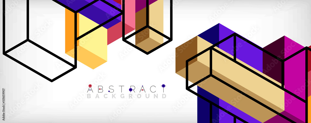 Abstract background. 3d cubes, cubic elements and blocks. Techno or business concept for wallpaper, banner, background, landing page