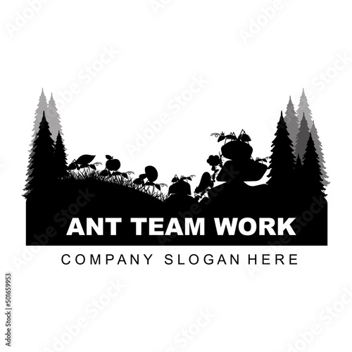 Ant Logo Design, Team and Compact Working Animals vector illustration