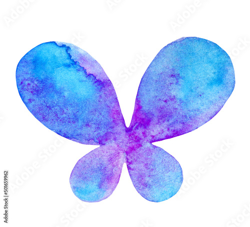 Abstract blue watercolor butterfly on white background. Decorative insects illustration.