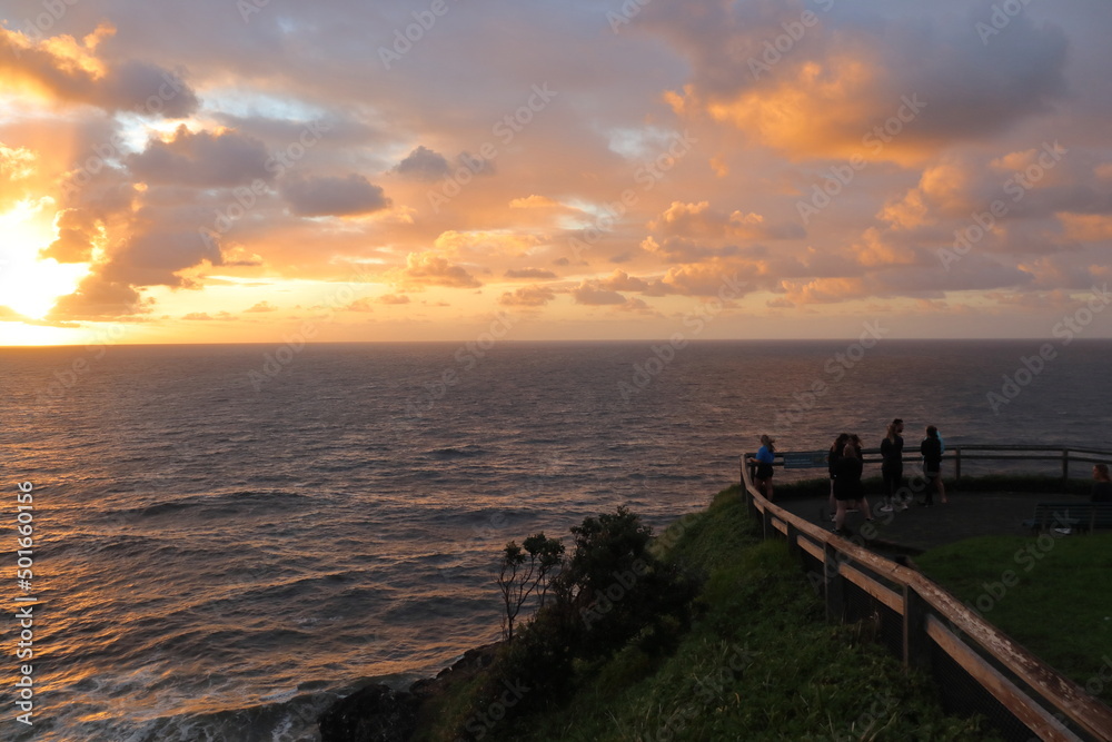 Sunset in Byron Bay near lighthouse. 