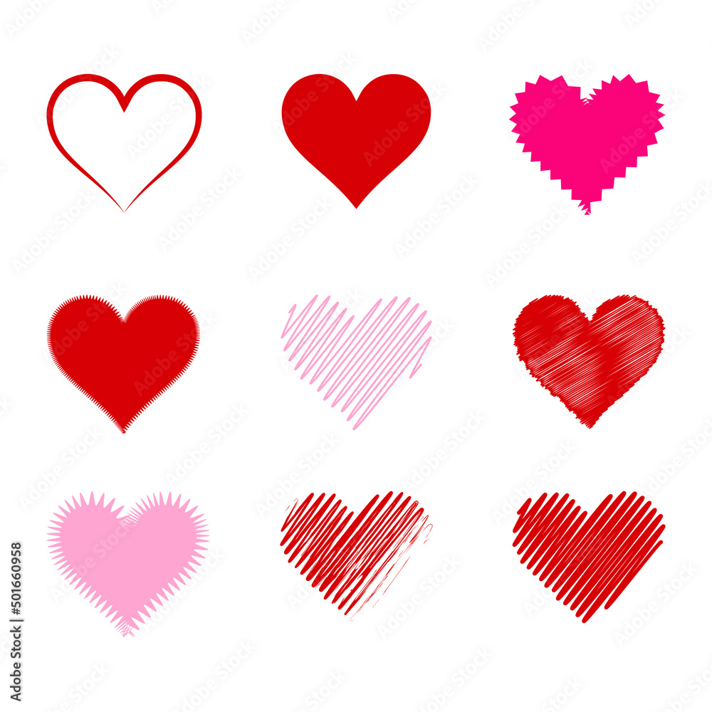 Set drawings heart vector illustration