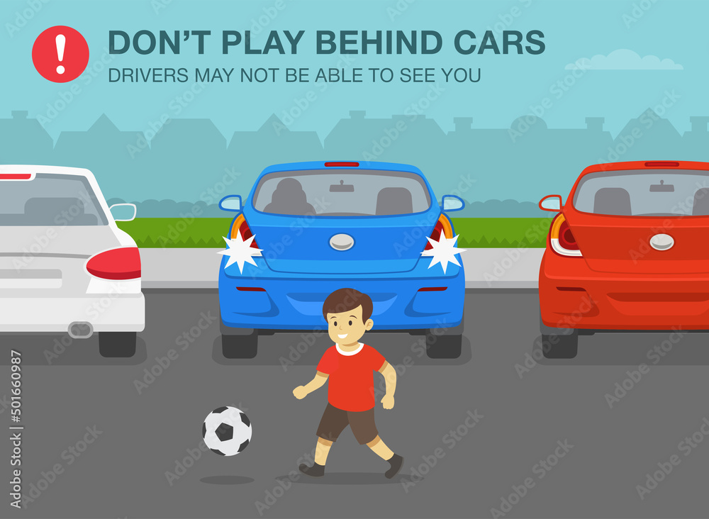 Vecteur Stock Pedestrian road safety rules. Male kid is playing ...