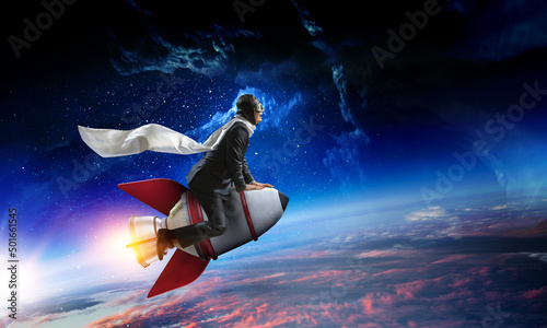 Businessman on a rocket . Mixed media © Sergey Nivens