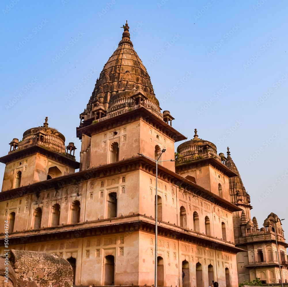 Morning View of Royal Cenotaphs (Chhatris) of Orchha, Madhya Pradesh, India, Orchha the lost city of India, Indian archaeological sites