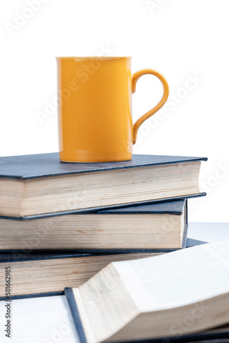 Closeup view of the stack of books