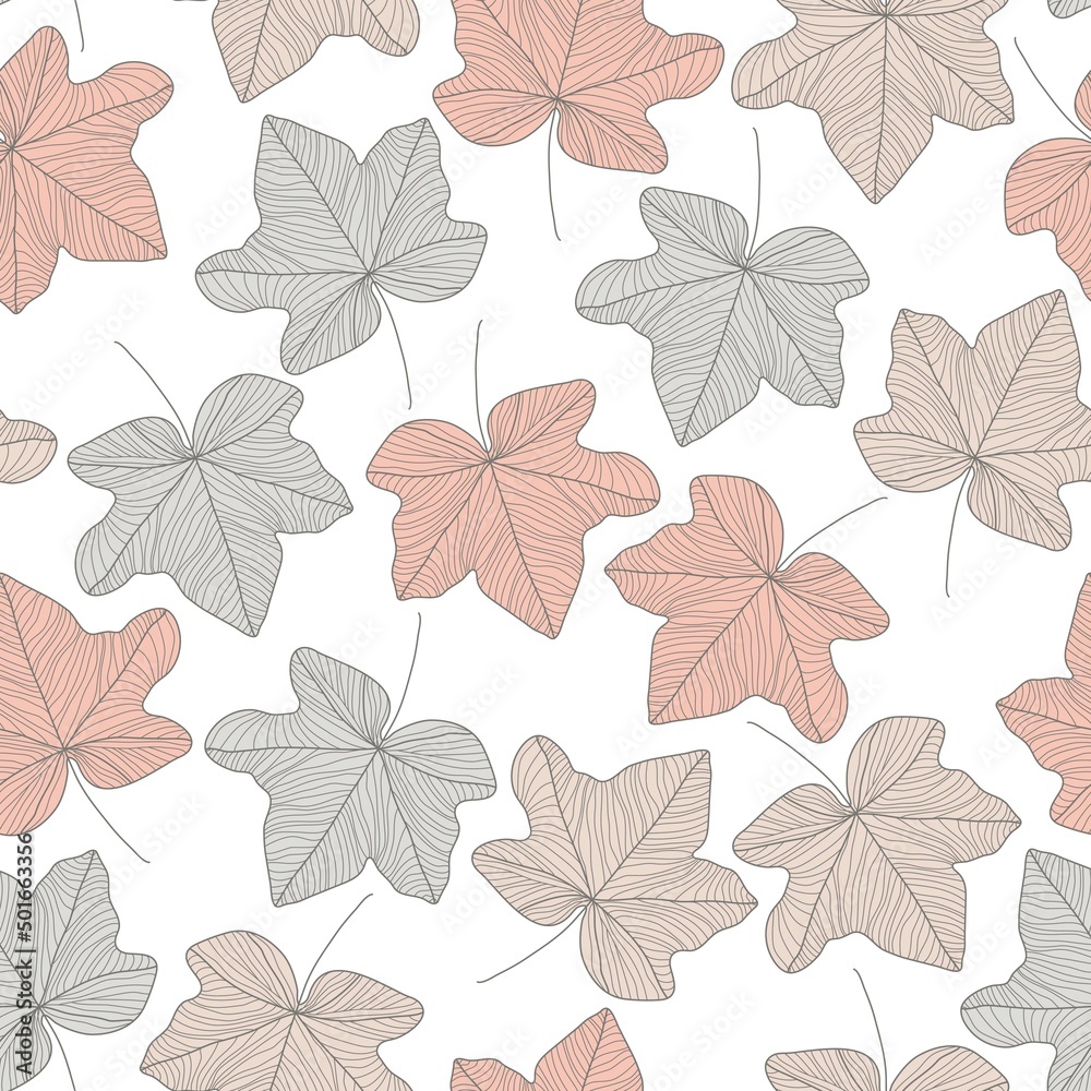 Luxury Leaves Seamless Background Line Art Style. Floral Pattern with Maple Leaves for Textile, Fabric, Surface Design. Line Drawing Maple Leaf, Linear Plant Arts, Vector Illustration. Luxury Leaves Seamless Background Line Art Style. Floral Pattern with Maple Leaves for Textile, Fabric, Surface Design. Line Drawing Maple Leaf, Linear Plant Arts, Vector Illustration.
