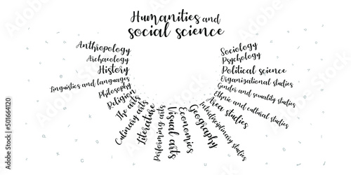 An abstract vector illustration of the list of academics in Humanities and Social Science on an isolated white background