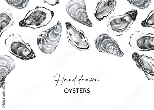 Frame with hand drawn oysters © darina.ill