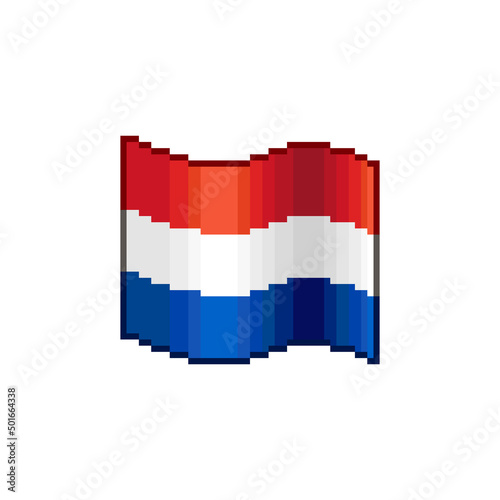 colorful simple vector flat pixel art illustration of waving flag of Netherlands