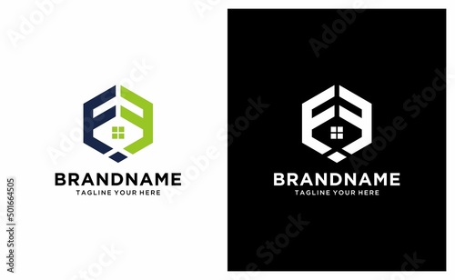 Home logo design, the letter FF is designed to be a symbol or Icon of the house vector design on a black and white background.