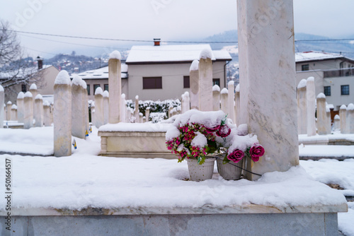 Martyrs' Memorial Cemetery during winter in Sarajevo, Bosnia Herzegovina