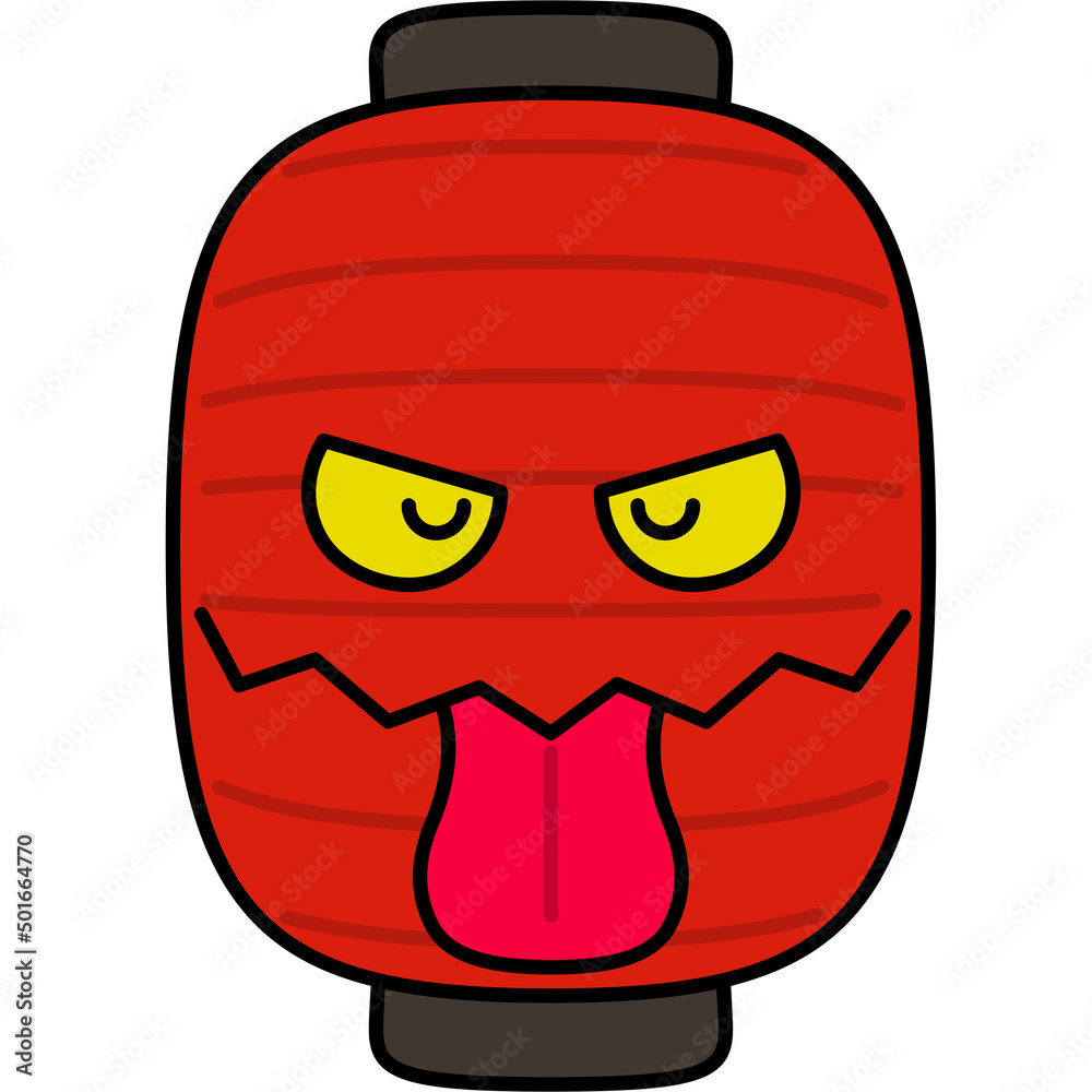 目を瞑る提灯のお化けのイラスト アウトラインあり Stock Illustration Adobe Stock