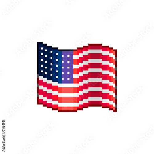 colorful simple vector flat pixel art illustration of waving flag of USA