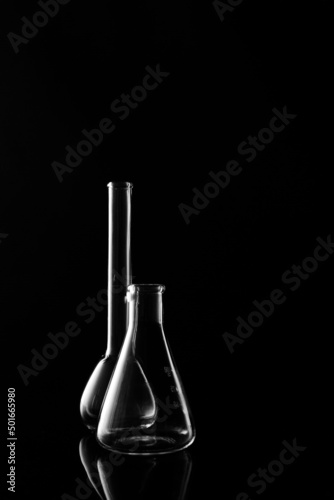 Glass flasks. Chemical flask. Chemical vessels. Glassware. © PhotoBetulo