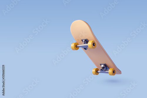 3d Vector Skateboard on blue, Extreme sport and recreation concept.