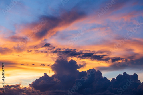 colorful dramatic sky with cloud at sunset.beautiful sky with clouds background © freedom_naruk