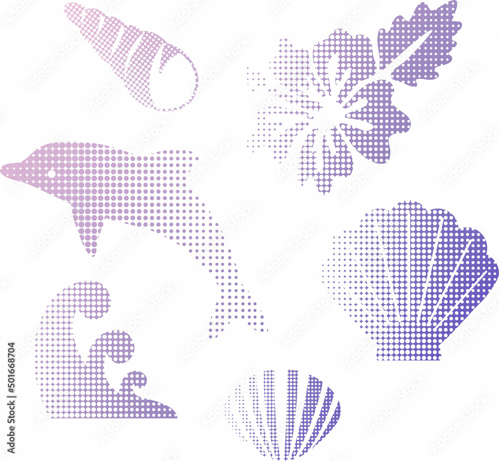 夏 南国 トロピカル 海 シルエット ファンシー ガーリー おしゃれ かわいい イラストセット Stock Vector Adobe Stock