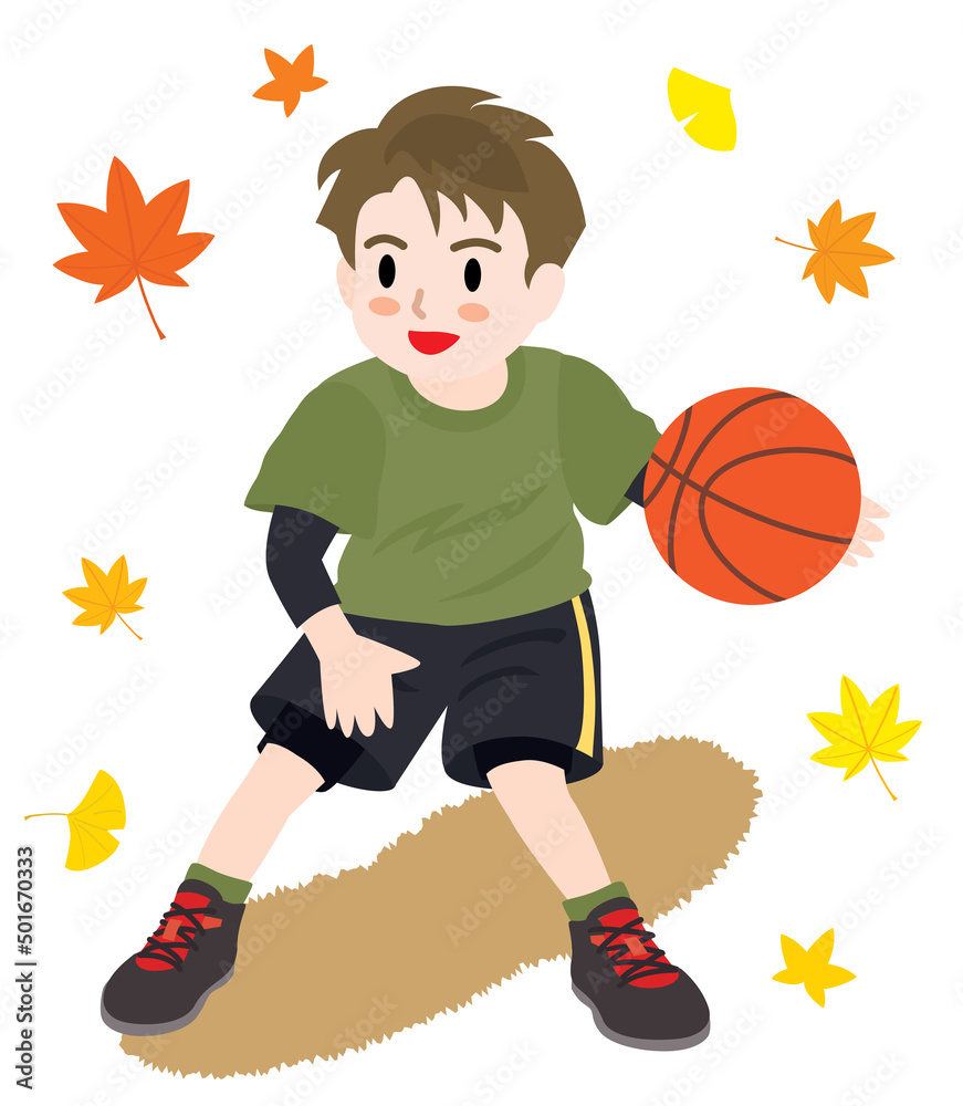 スポーツの秋にバスケをする男の子 Stock Vector Adobe Stock