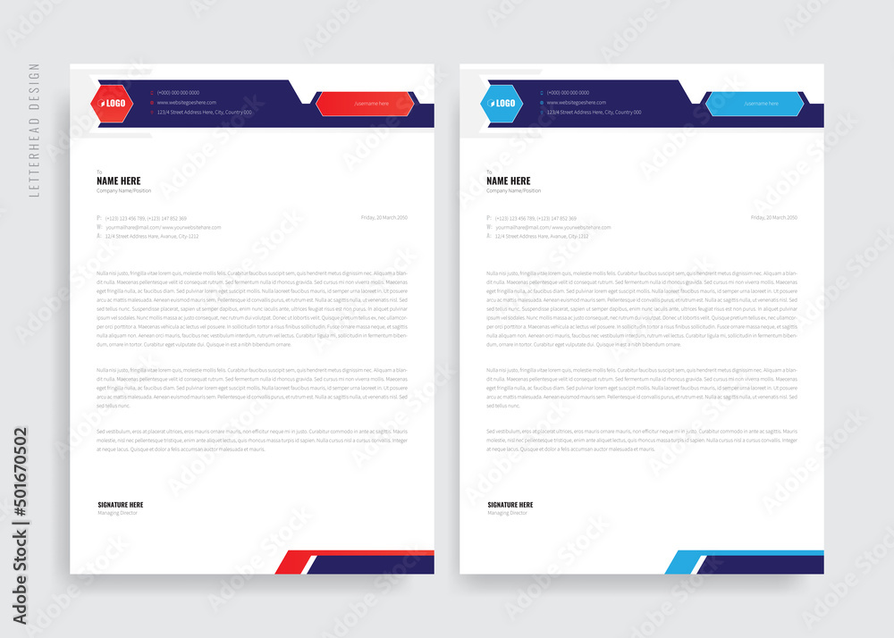 Letterhead Design. Corporate Modern Letterhead Design Template With Blue And Red Color. A4 Business Letterhead For Your Agency. Letterhead Design. Corporate Modern Letterhead Design Template With Blue And Red Color. A4 Business Letterhead For Your Agency.