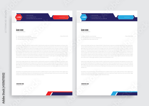 Letterhead Design. Corporate Modern Letterhead Design Template With Blue And Red Color. A4 Business Letterhead For Your Agency. 