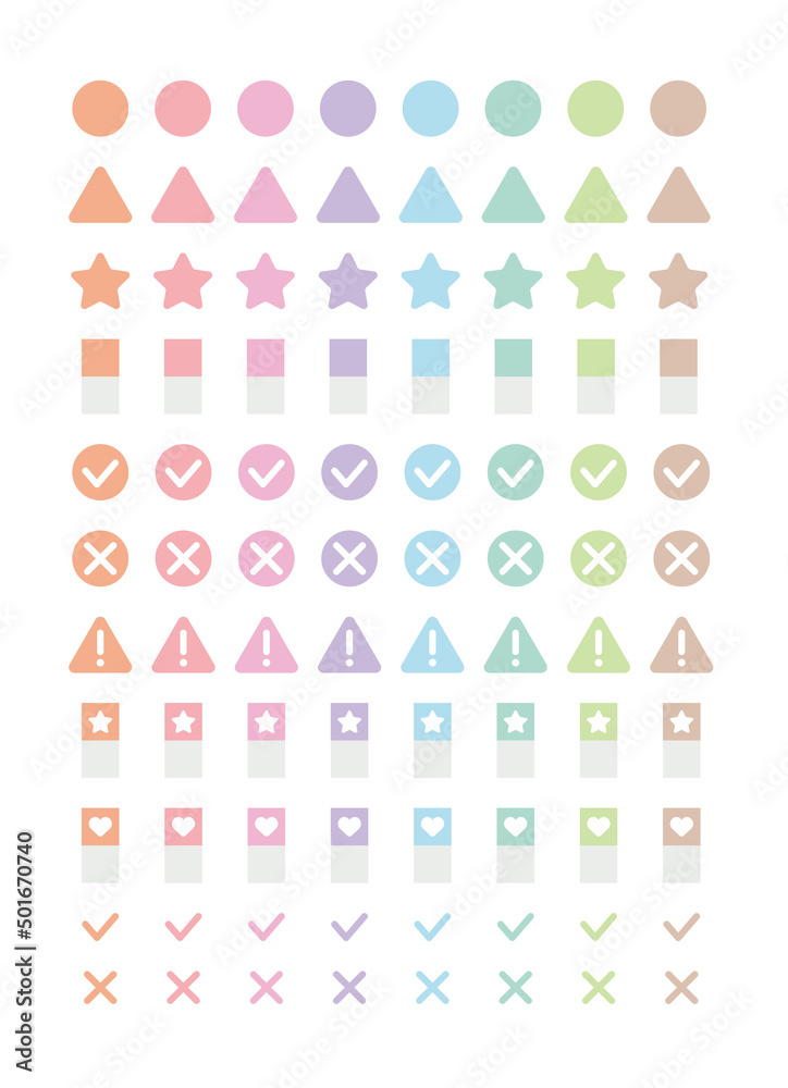 Set of simple and colorful point and check icons for business, education, note, diary, web and apps. Set of simple and colorful point and check icons for business, education, note, diary, web and apps.