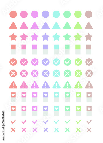 Set of simple and colorful point and check icons for business, education, note, diary, web and apps.