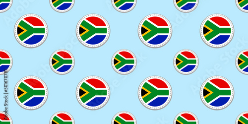 South Africa flag seamless pattern. Vector circle icons. South African background. Rounded geometric flags symbols. Texture for sports pages, travelling design elements. Repeated patriotic wallpaper