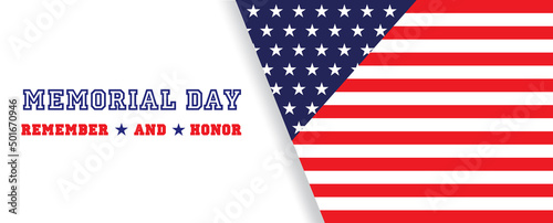 U.S.A. flag on shadow with the nam and slogan's lettering of Memorial day on white background. All in vector design.