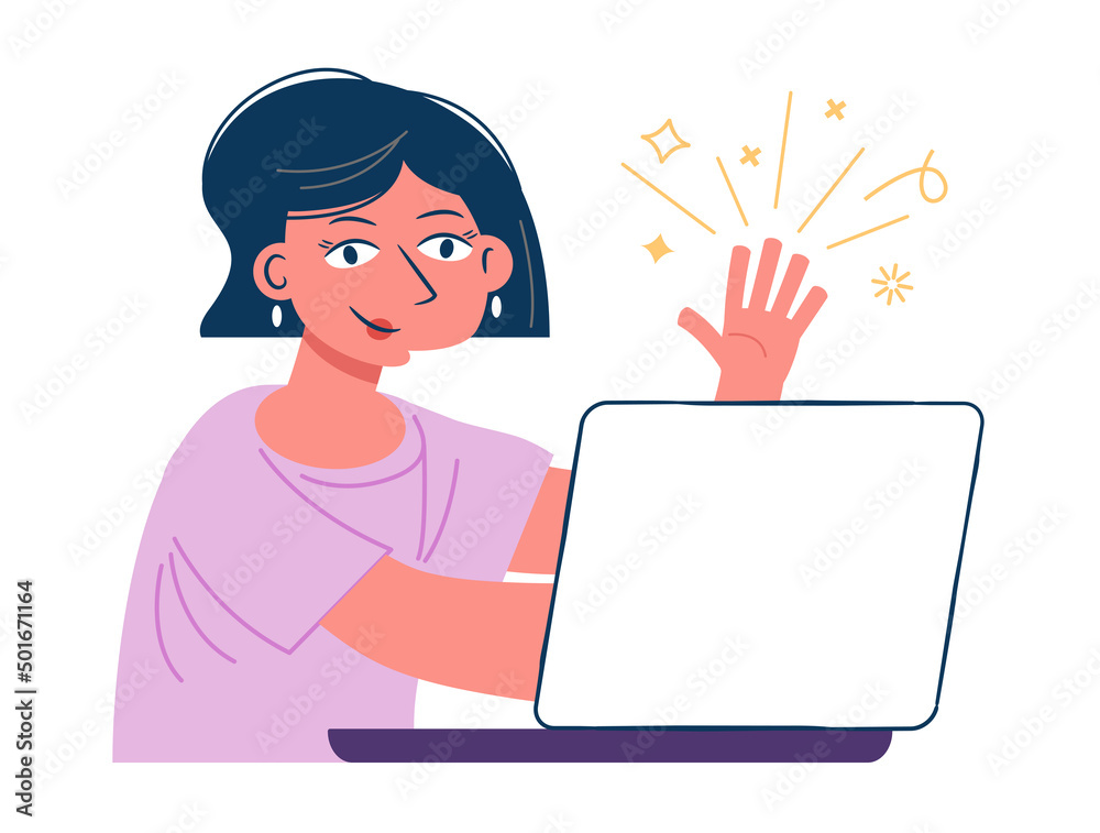 Woman working with a laptop. Concept illustration for working, freelancing, studying, education, work from home. Vector illustration in flat cartoon style Woman working with a laptop. Concept illustration for working, freelancing, studying, education, work from home. Vector illustration in flat cartoon style