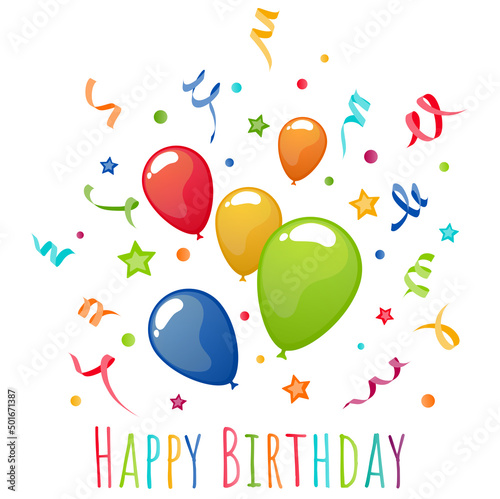 happy birthday greetings balloons and streamers