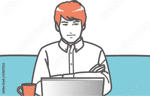 考える男性　PC