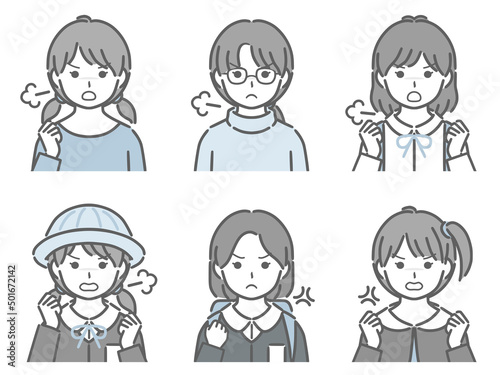 怒る小学生女子の上半身セット