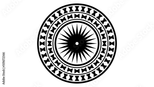 black and white round stamp Mayan art