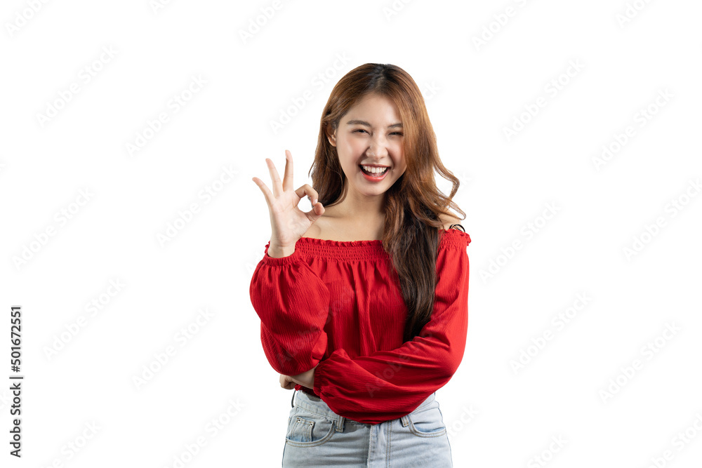 Asian woman is impressed showing okay gesture, Wow really not bad. isolate on white background. Asian woman is impressed showing okay gesture, Wow really not bad. isolate on white background.
