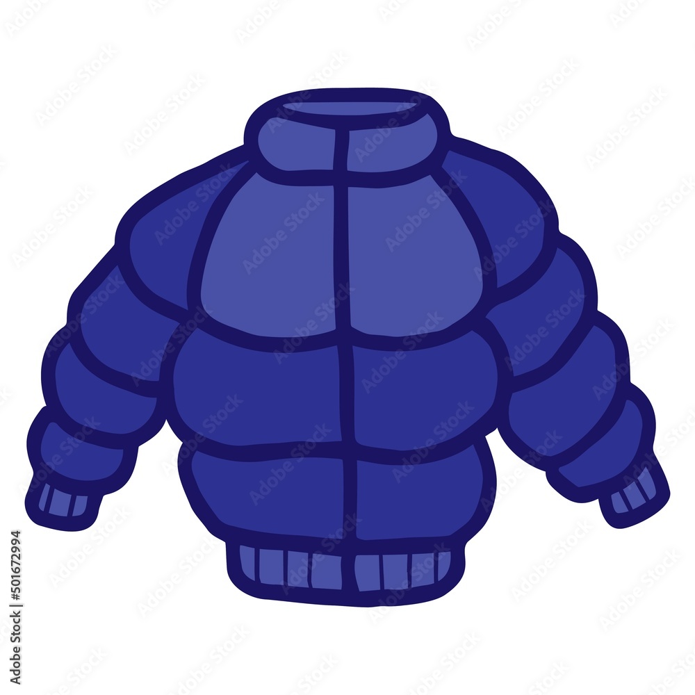 Cartoon doodle of a blue down jacket. Simple vector color flat icon  isolated on transparent background Stock Vector | Adobe Stock