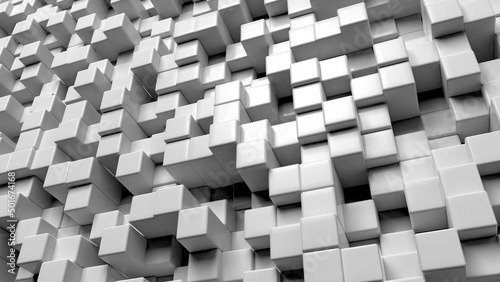 3D render illustration of abstract background. Extruding cubes, field of geometry.