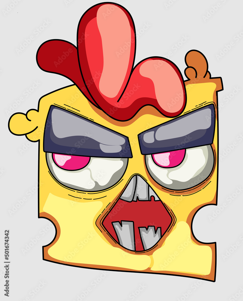 cartoon chicken head with angry expression with mouth open and showing big teeth cartoon chicken head with angry expression with mouth open and showing big teeth