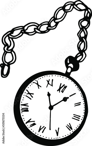Vintage watch on a chain on a white background