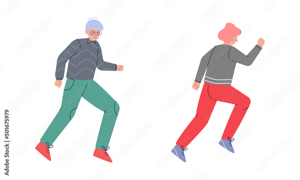 Man Character Running in a Hurry and Hasten Somewhere Vector Set Man Character Running in a Hurry and Hasten Somewhere Vector Set