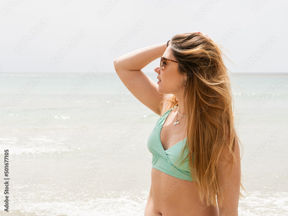 blonde woman in bikini on the beach blonde woman in bikini on the beach