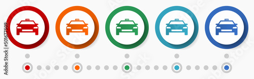 Tela Taxi, car concept vector icon set, infographic template, flat design circle colo