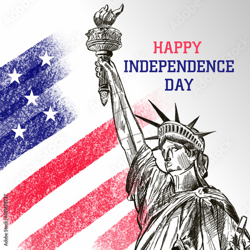 statue of liberty  happy independence day  Social media post  drawing sketch 