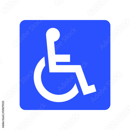 Wheelchair, handicapped or accessibility parking or access sign flat blue vector icon for apps and print